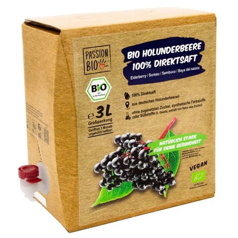 Passion Bio přímo lisovaná šťáva z černého bezu, 3 litry