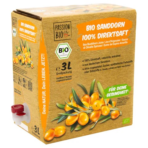 Passion Bio přímo lisovaná rakytníková šťáva, 3 litry