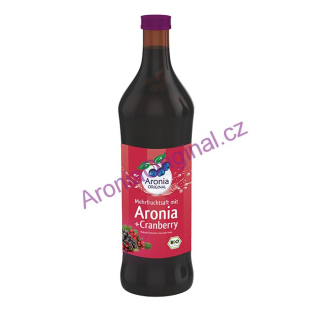 Arónie (černý jeřáb, jeřabina) + Brusinka BIO, 100% čistá šťáva, 0,7 litru